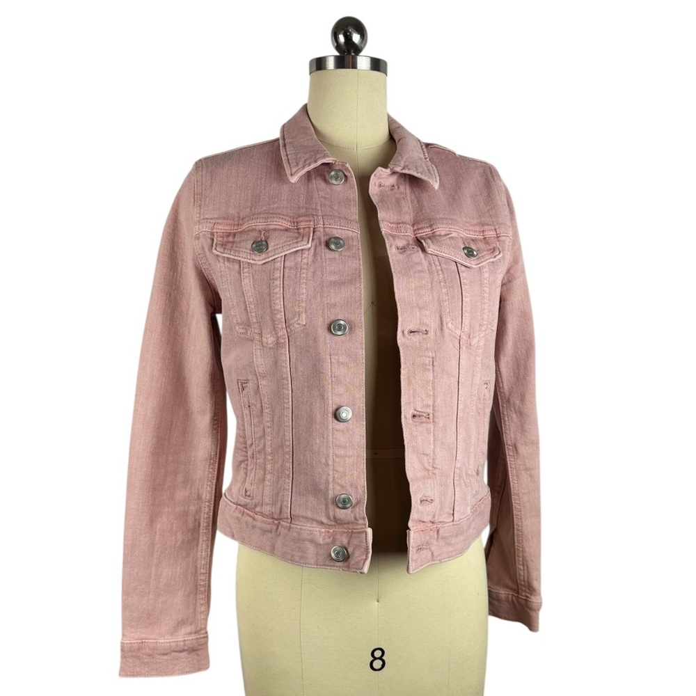 H&M Pink Stretch Denim Jean Jacket Cropped Style Size 6